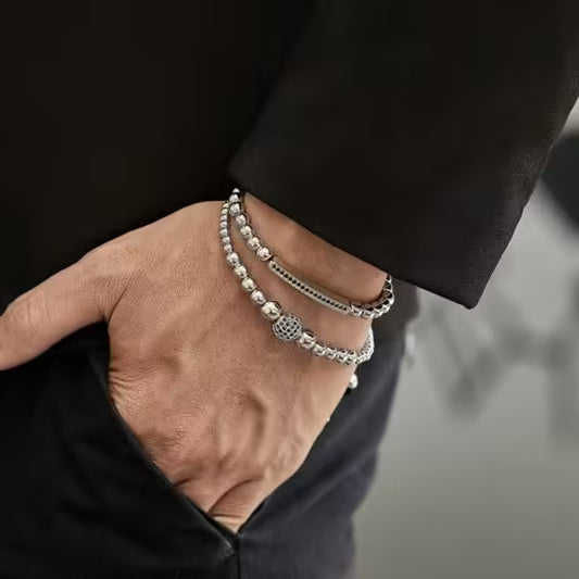 Boule disco x perles rectangulaires de 4 mm Shamballa ajustable 2 pièces/ensemble (EGBT235)