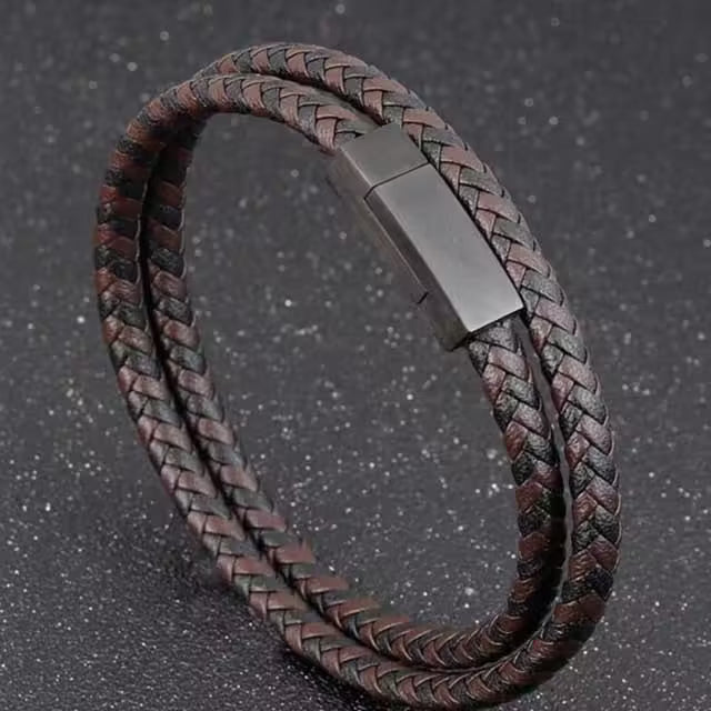 Double Layer Leather Strap Bracelet (EGBT127)