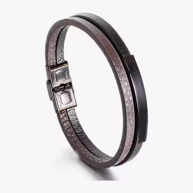 Double Layer Men Adjustable Leather Bracelet (EGBT188)