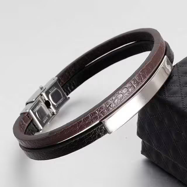 Double Layer Men Adjustable Leather Bracelet (EGBT188)