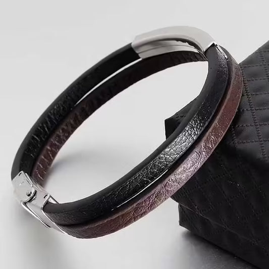 سوار جلدي مزدوج الطبقات للرجال قابل للتعديل (EGBT188)