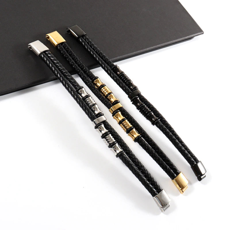 Double Layer Tube Leather Men Bracelet (EGBT128)