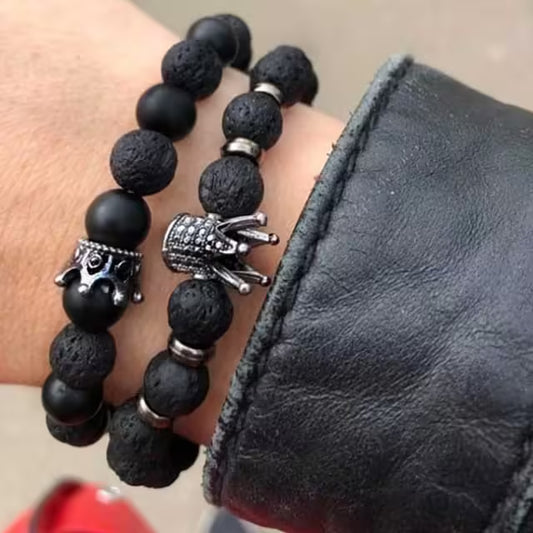 مجموعة أساور من الخرز الأسود على شكل تاج مزدوج (EGBT179)