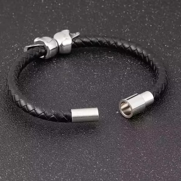 Bracelet homme en cuir à double tête de mort 3 couleurs (EGBT122)