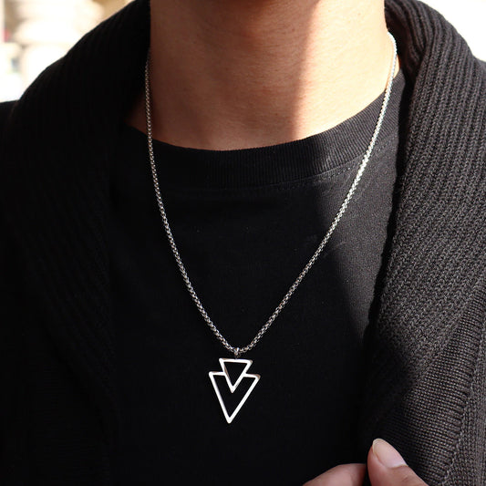 Double Triangle Pendant Men Necklace (EGN087)