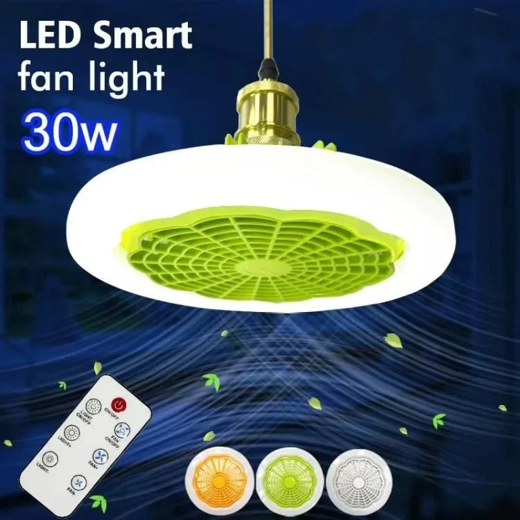 30W E27 Ventilateur de plafond intelligent LED avec télécommande – Lampe de ventilateur silencieuse 23 × 23 × 11 cm
