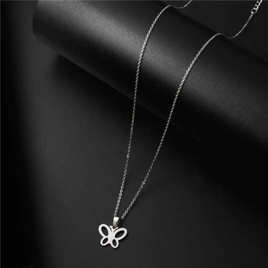 Elegant Stainless Steel Silver Color Shiny Butterfly Necklaces(EGN182)