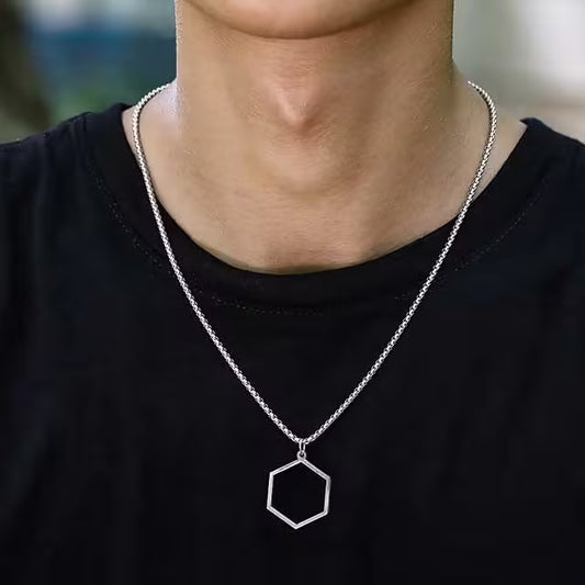 Collier unisexe avec pendentif heptagonal vide (EGN043)