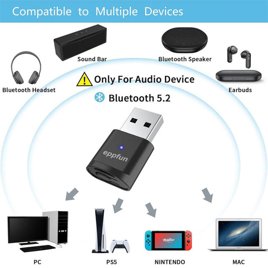 eppfun AK3040PLUS Qualcomm APTX Adaptive USB Bluetooth 5.2 Audio Transmitter – Low Latency Wireless Audio Adapter (APTX LL/APTX HD) for PS5, Switch, PC &amp; Mac