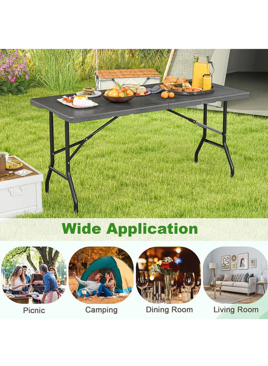 White 6FT Fold-in-Half Folding Table – Heavy Duty Portable Plastic Folding Table for Indoor & Outdoor Events