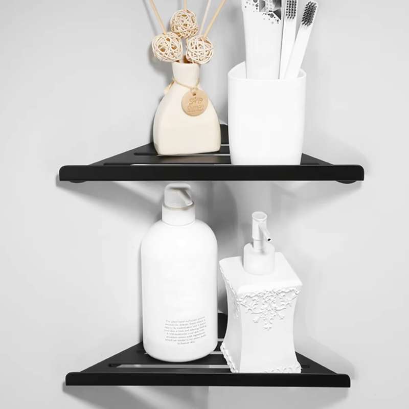 [1 pièce] Étagère d'angle de douche en acier inoxydable 304 – Organisateur de salle de bain robuste et antirouille – Étagère à shampoing murale sans perçage – Étagère de rangement à drainage creux à un niveau (noir/blanc)
