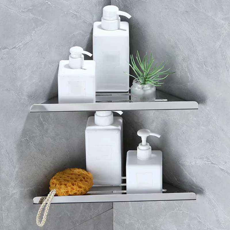 [1 pièce] Étagère d'angle de douche en acier inoxydable 304 – Organisateur de salle de bain robuste et antirouille – Étagère à shampoing murale sans perçage – Étagère de rangement à drainage creux à un niveau (noir/blanc)