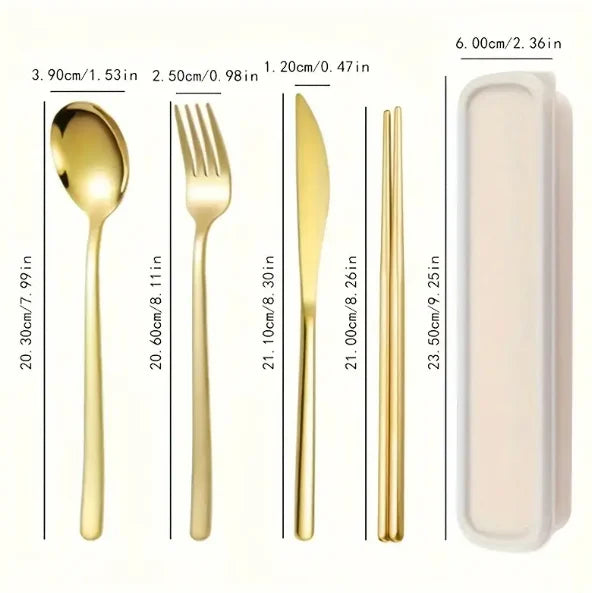 4-Piece Portable Travel Cutlery Set with Case – Stainless Steel Knife, Fork, Spoon, and Chopsticks – Reusable Outdoor Camping & Office Lunchware Kit