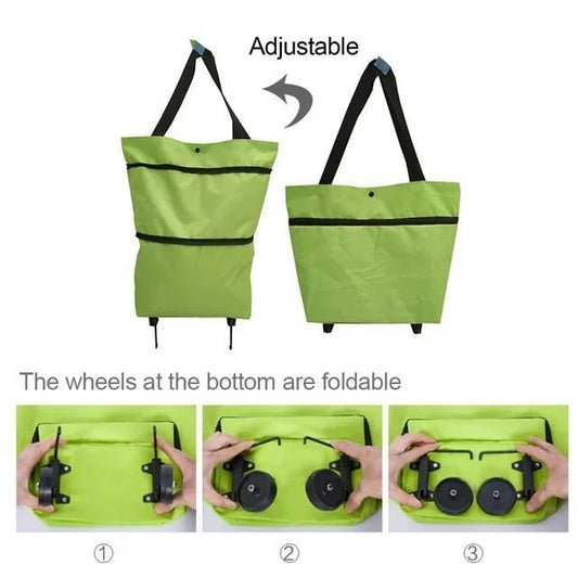 Collapsible Shopping Bag with Wheels – Foldable Rolling Grocery Cart, Reusable Expandable Tote Bag for Shopping & Travel
