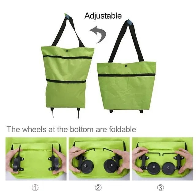 Sac de courses pliable à roulettes – Chariot de courses pliant, Sac fourre-tout extensible réutilisable pour le shopping et les voyages