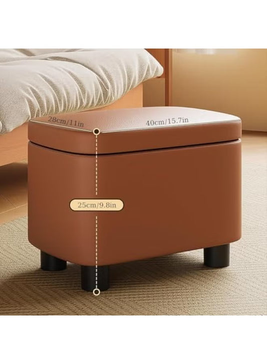 Modern Minimalist Storage Ottoman – Small Entryway Shoe-Changing Stool – Round Sofa Footrest & Bedroom Storage Chest (Orange/Gray)
