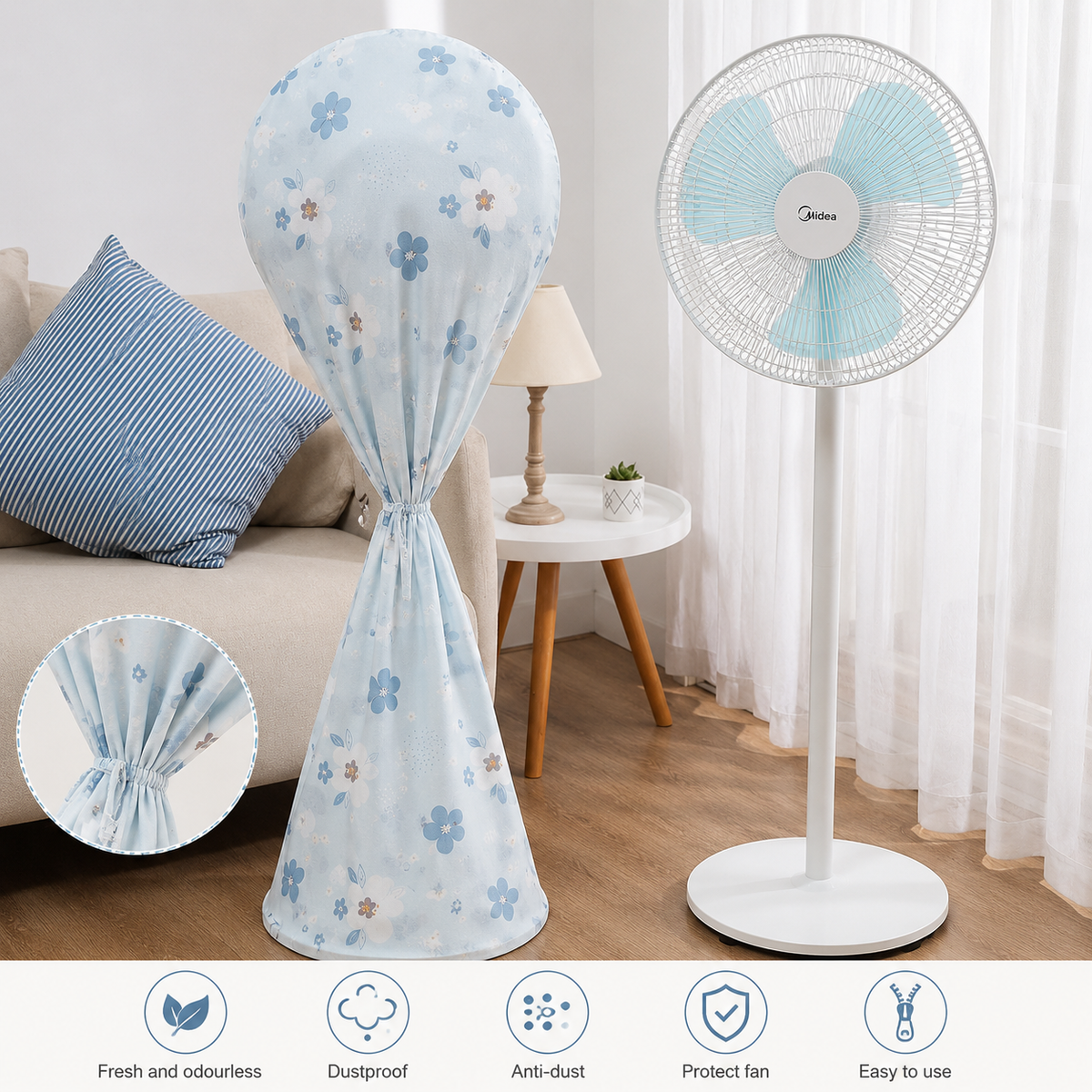 Housse de protection anti-poussière pour ventilateur 145 x 60 cm – Housse lavable pour ventilateur sur pied, protection anti-poussière et de rangement
