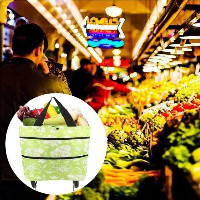 Sac de courses pliable à roulettes – Chariot de courses pliant, Sac fourre-tout extensible réutilisable pour le shopping et les voyages