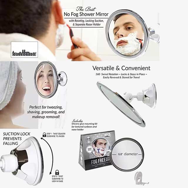Fogless Makeup Mirror with Suction Cup Holder – 360° Rotation Round Shower & Shave Mirror, Fog-Free Bathroom Accessory