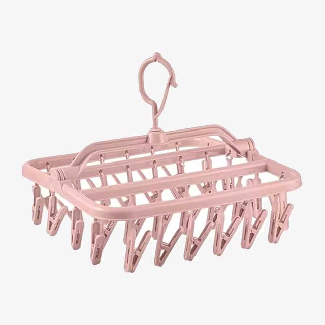 Foldable Drip Hanger with 32 Clips - Plastic Hanging Drying Rack for Clothes, Underwear & Socks