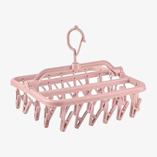 Foldable Drip Hanger with 32 Clips - Plastic Hanging Drying Rack for Clothes, Underwear & Socks