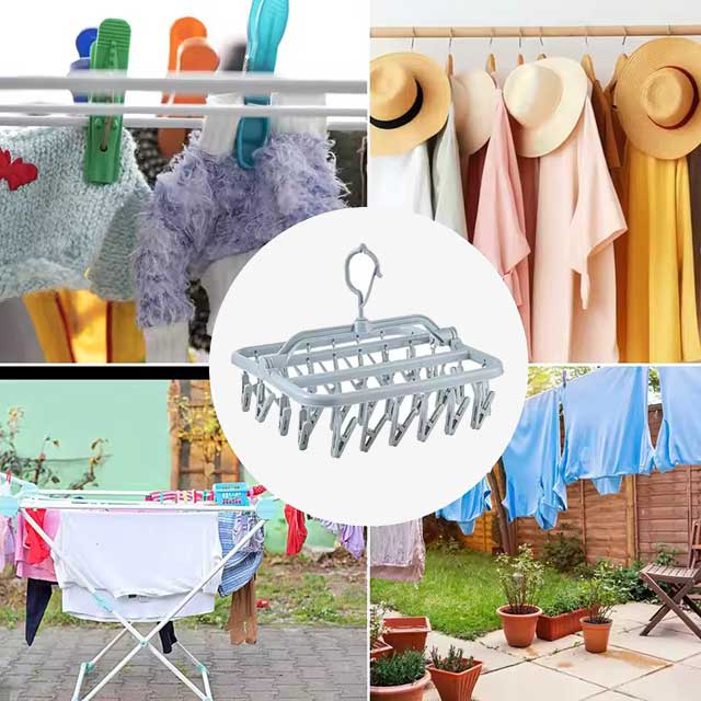 Foldable Drip Hanger with 32 Clips - Plastic Hanging Drying Rack for Clothes, Underwear & Socks