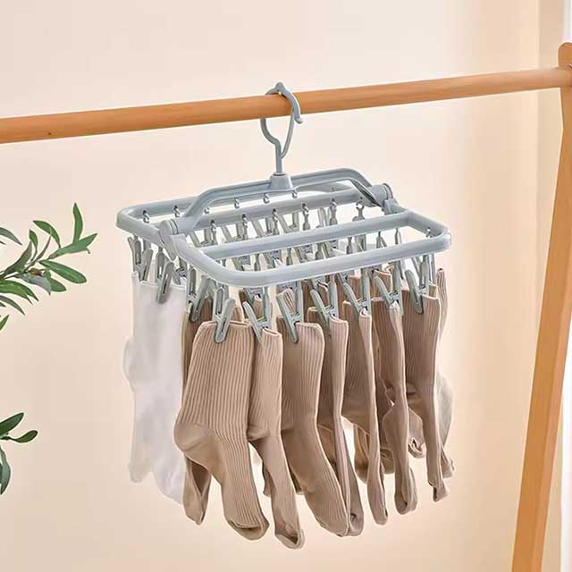Foldable Drip Hanger with 32 Clips - Plastic Hanging Drying Rack for Clothes, Underwear & Socks