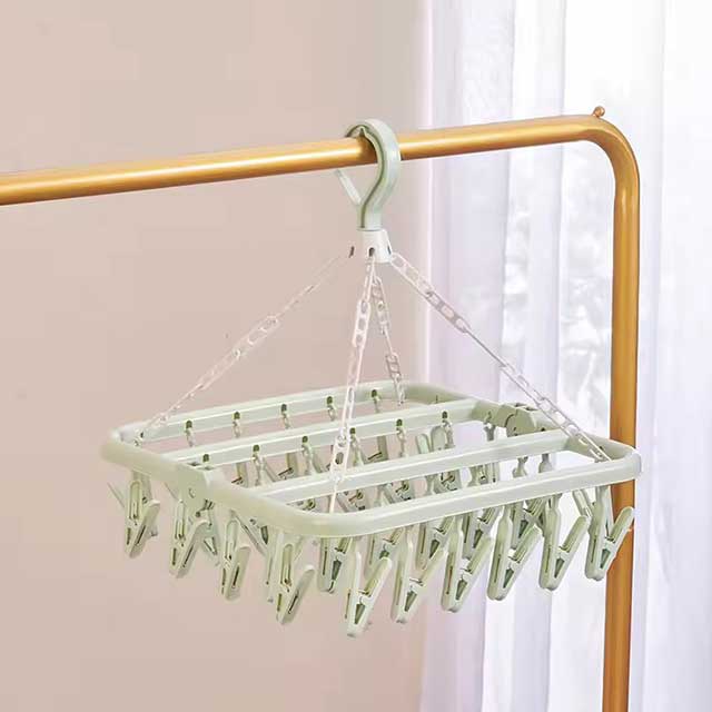 Foldable Drip Hanger with 32 Clips - Plastic Hanging Drying Rack for Clothes, Underwear & Socks