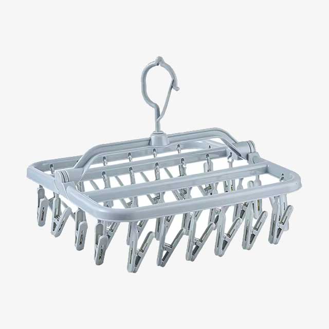 Foldable Drip Hanger with 32 Clips - Plastic Hanging Drying Rack for Clothes, Underwear & Socks