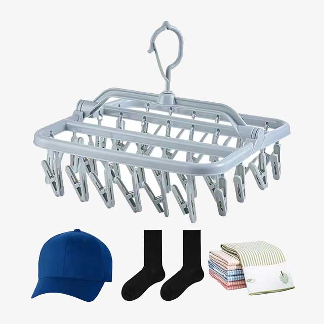 Foldable Drip Hanger with 32 Clips - Plastic Hanging Drying Rack for Clothes, Underwear & Socks
