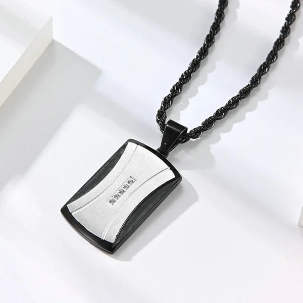 Four Zircon Dots Double Layer Tag Pendant Necklace (EGN107)