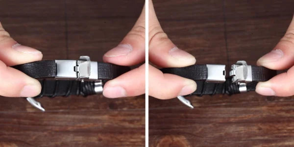 Geometric Pattern Design Stainless Steel Men's Leather Bracelet (EGBT130)