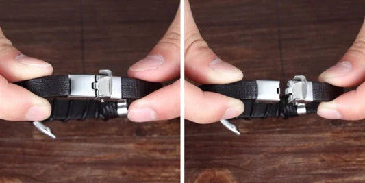 Geometric Pattern Design Stainless Steel Men's Leather Bracelet (EGBT130)