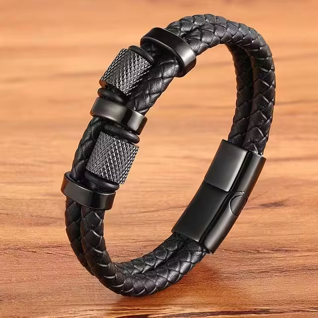 Geometric Shape Leather Men Bracelet (EGBT149)