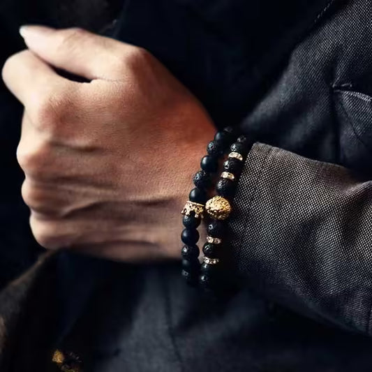 مجموعة أساور من خرز الأسد الذهبي مقاس 8 مم (EGBT162)