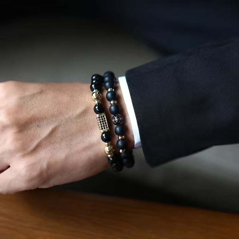 مجموعة أساور من خرز مكعب مستطيل ذهبي 8 مم (EGBT164)