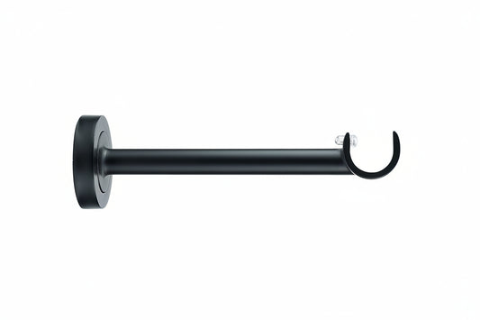 GoodHome Araxos Black Metal Curtain Pole Bracket 21.3cm – Heavy Duty Wall Support for Curtain Rods