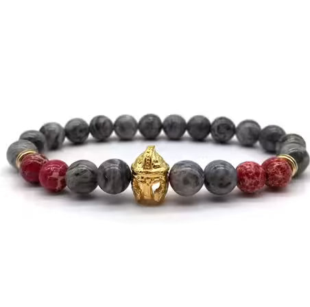 Gray Red Beads Warrior Head Bracelet (EGBT151)