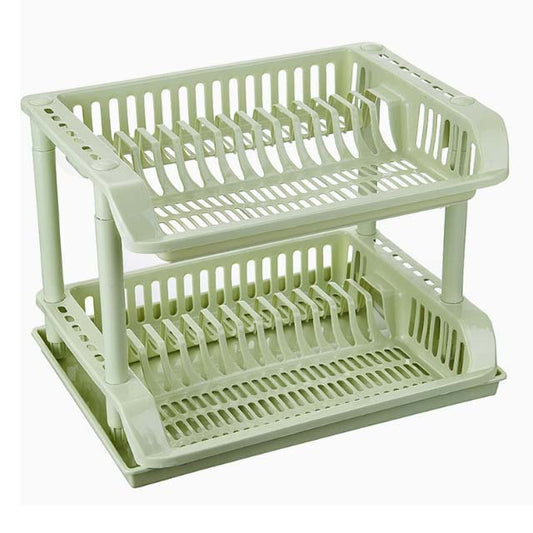 2-Tier Plastic Dish Draining Rack with Tray – Kitchen Drying Storage Organizer