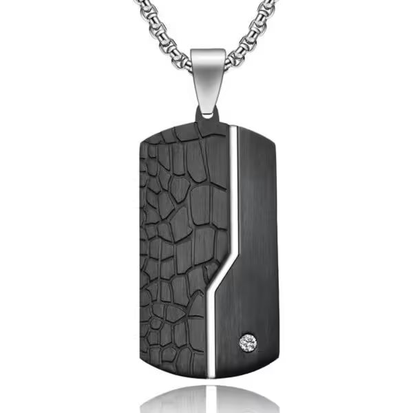 Collier avec pendentif demi-crocodile et point de zircon, chaîne en argent (EGN105)