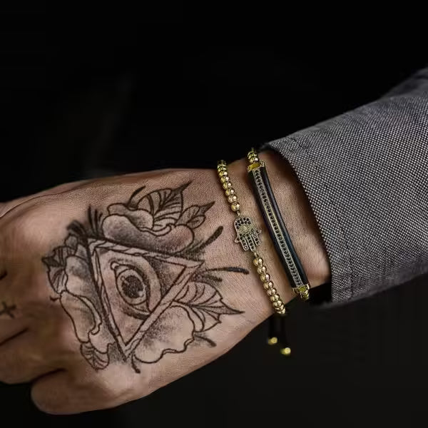 Hand Shape 4mm Beads Adjustable Shamballa 2pcs Bracelet Set (EGBT290)