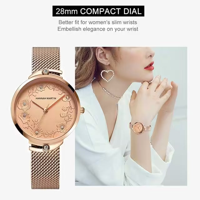 Montre femme HANNAH MARTIN en maille acier inoxydable, modèle (119F)