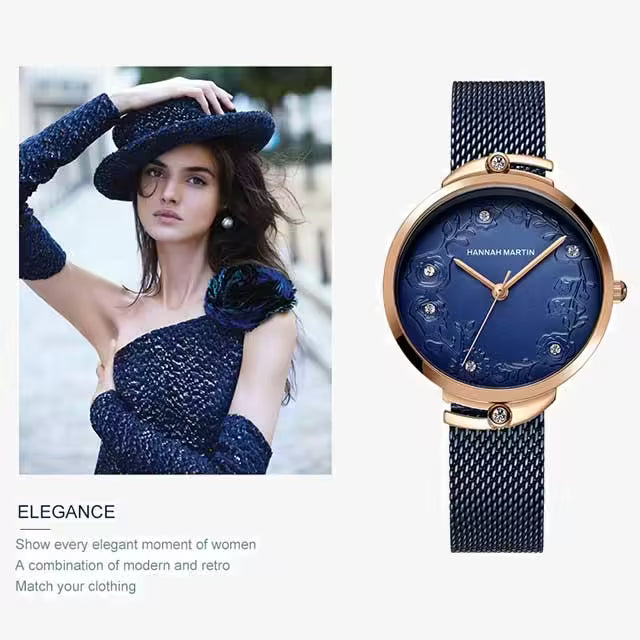 Montre femme HANNAH MARTIN en maille acier inoxydable, modèle (119F)