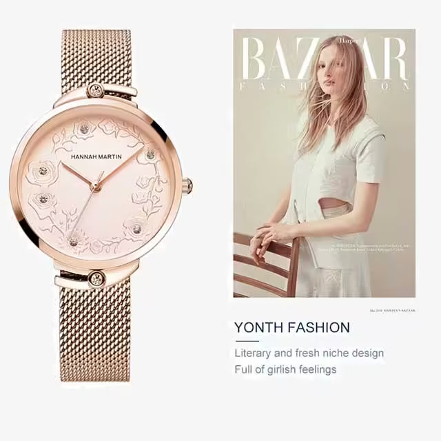 Montre femme HANNAH MARTIN en maille acier inoxydable, modèle (119F)