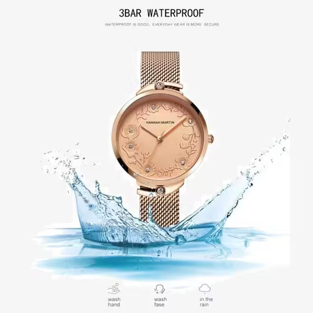 Montre femme HANNAH MARTIN en maille acier inoxydable, modèle (119F)