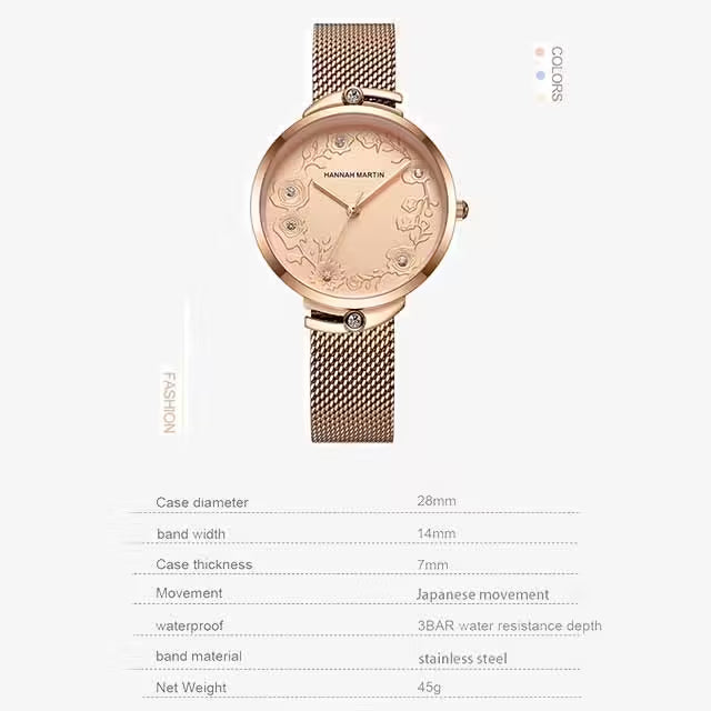 Montre femme HANNAH MARTIN en maille acier inoxydable, modèle (119F)