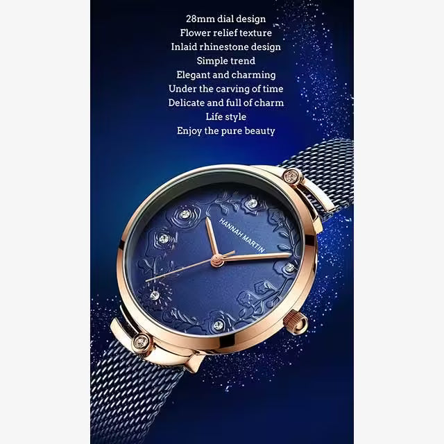 Montre femme HANNAH MARTIN en maille acier inoxydable, modèle (119F)