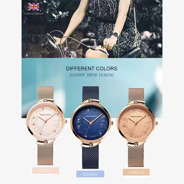Montre femme HANNAH MARTIN en maille acier inoxydable, modèle (119F)