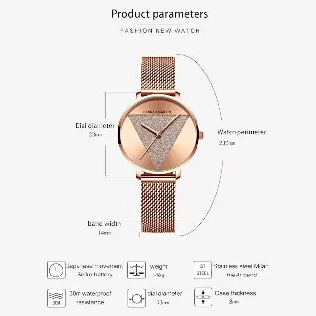HANNAH MARTIN Montre Femme Acier Inoxydable Maille Modèle 1332W