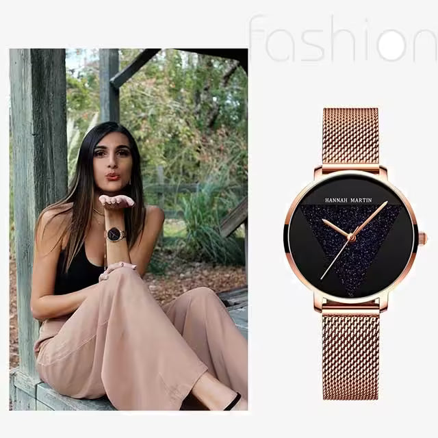 HANNAH MARTIN Montre Femme Acier Inoxydable Maille Modèle 1332W